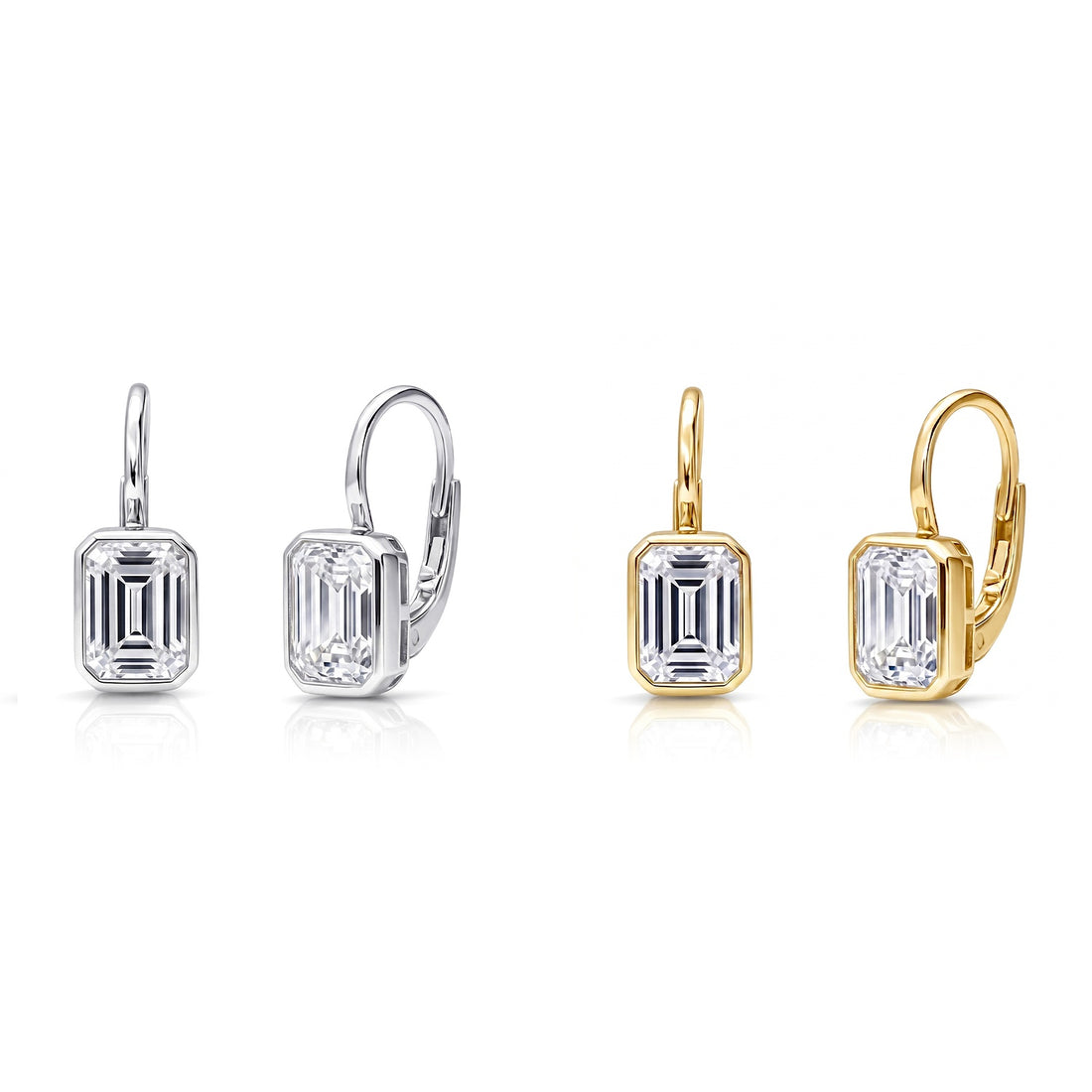 Solitaire CZ Earrings in Gold Flashed Sterling Silver, 2 Pairs