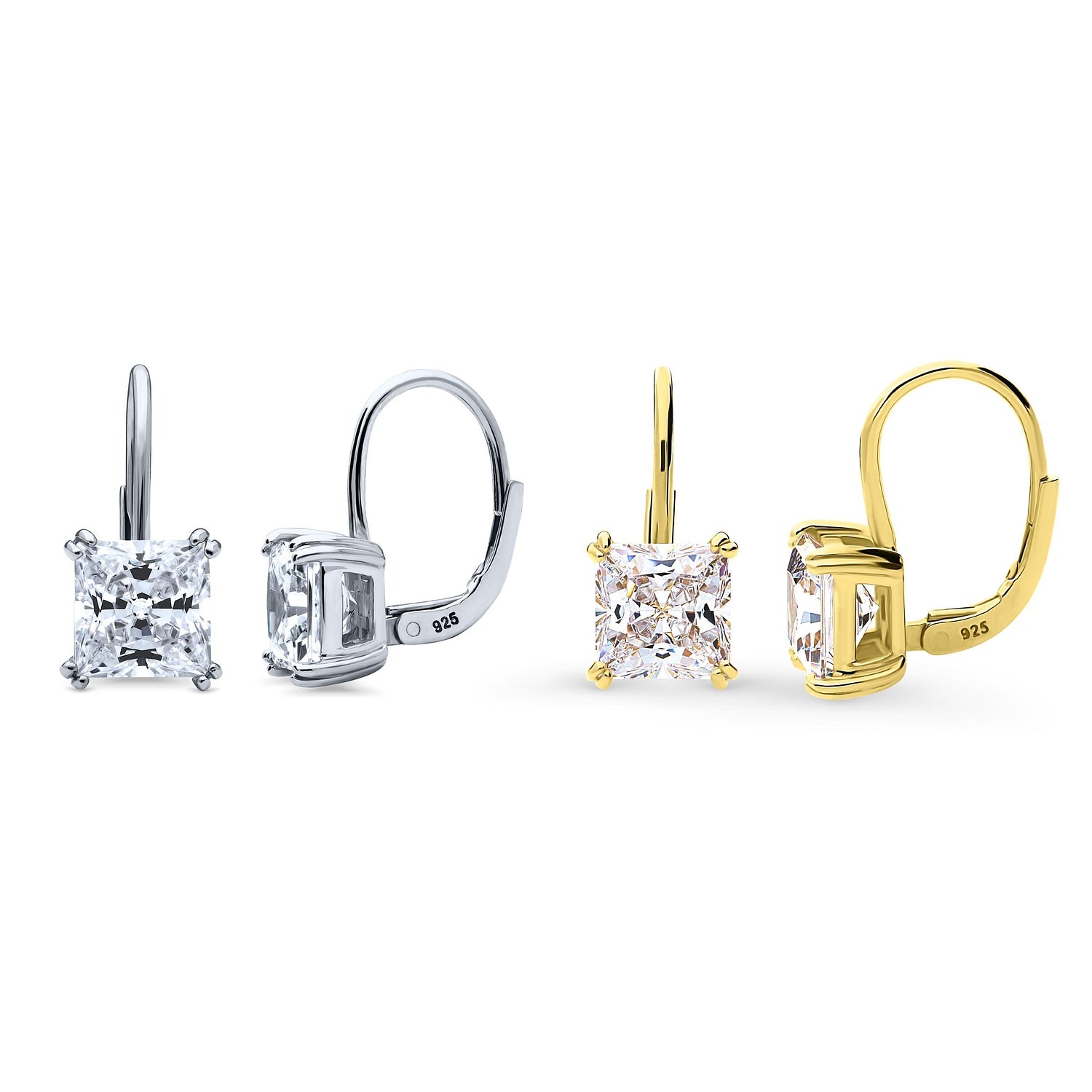 Solitaire CZ Earrings in Gold Flashed Sterling Silver, 2 Pairs, 1 of 12
