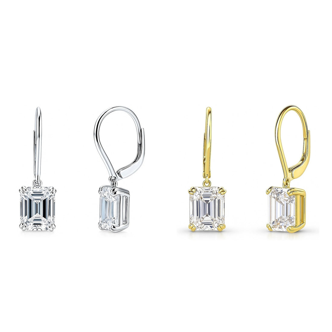 Solitaire CZ Earrings in Gold Flashed Sterling Silver, 2 Pairs