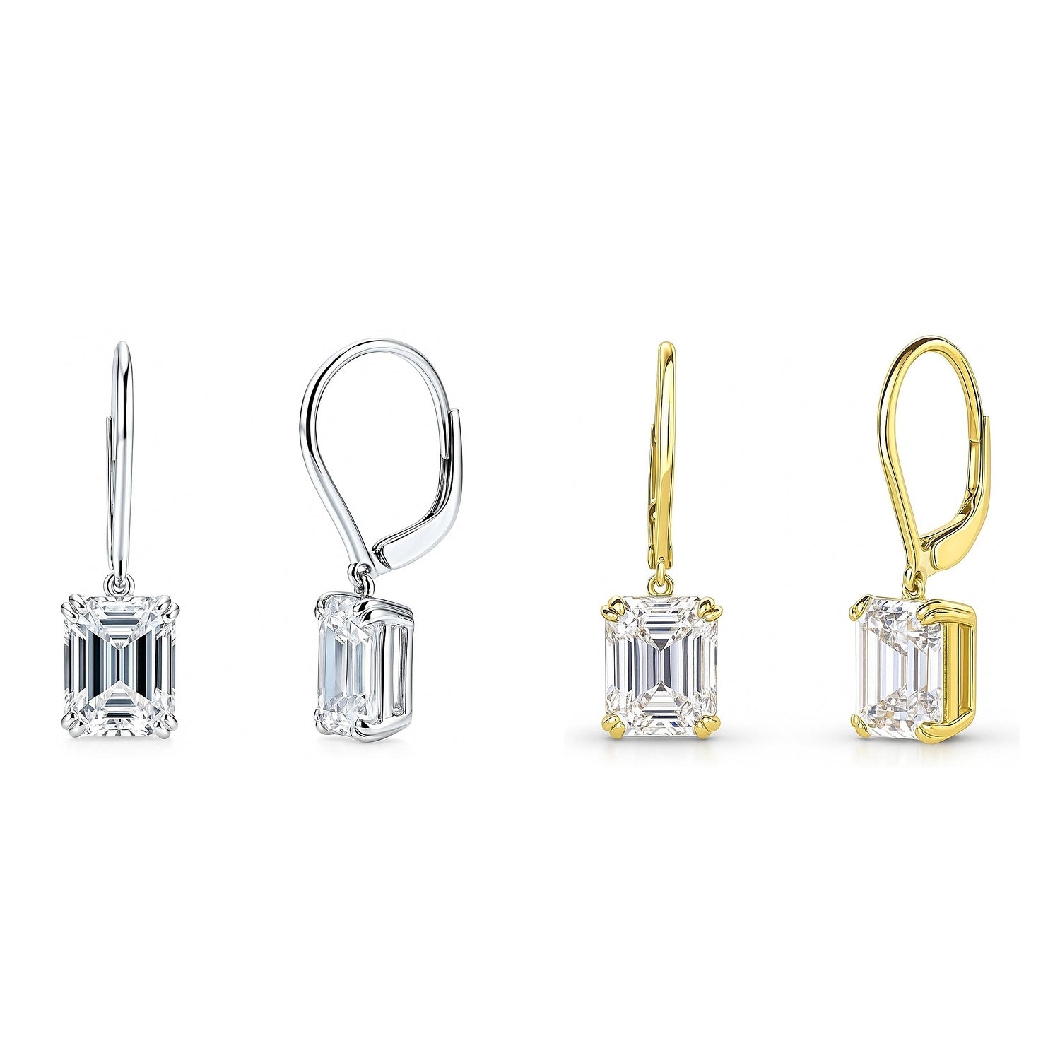 Solitaire CZ Earrings in Gold Flashed Sterling Silver, 2 Pairs