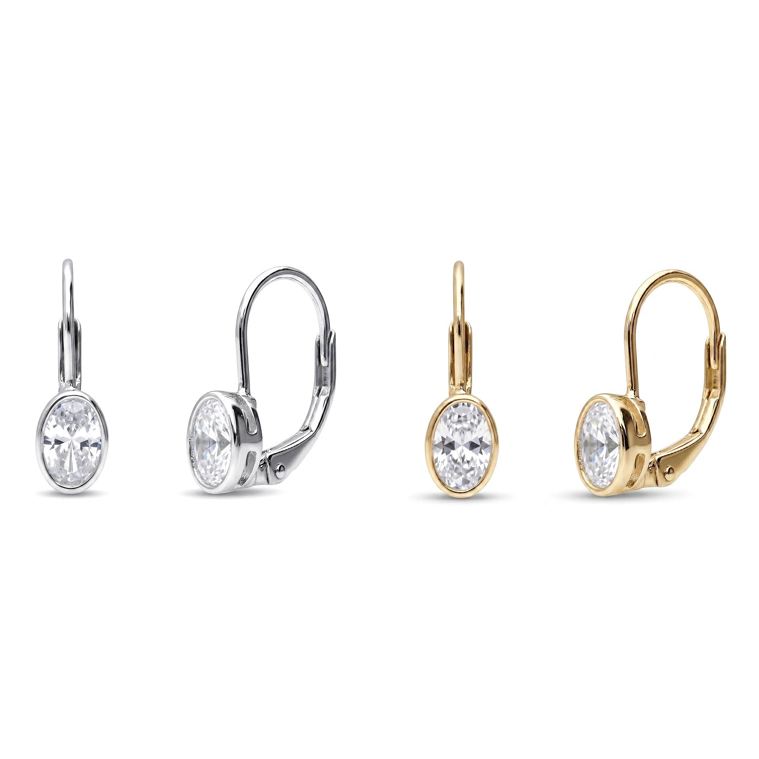 Solitaire CZ Earrings in Gold Flashed Sterling Silver, 2 Pairs, 1 of 6