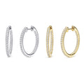 CZ Hoop Earrings in Gold Flashed Sterling Silver 0.9-1 inch, 2 Pairs, 2-Pair Set, 0.9 inch