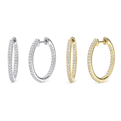 CZ Hoop Earrings in Gold Flashed Sterling Silver 0.9-1", 2 Pairs