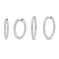 CZ Hoop Earrings in Gold Flashed Sterling Silver 0.9-1 inch, 2 Pairs, 2-Pair Set, Rhodium Plated