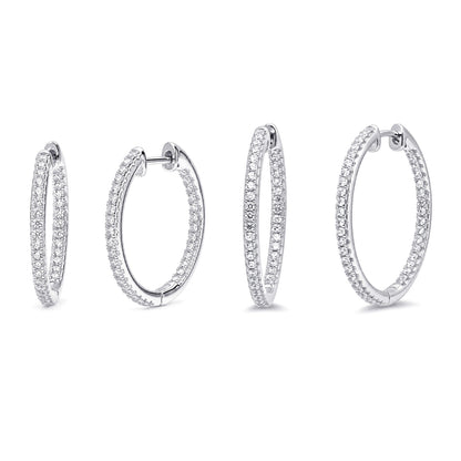 CZ Hoop Earrings in Gold Flashed Sterling Silver 0.9-1", 2 Pairs