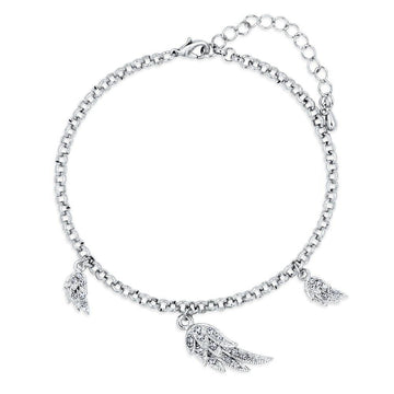 Angel Wings Charm Anklet in Silver-Tone