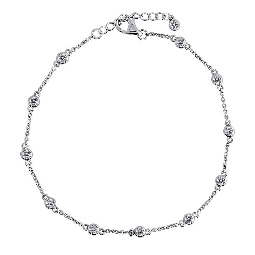 CZ by the Yard Station Anklet in Sterling Silver