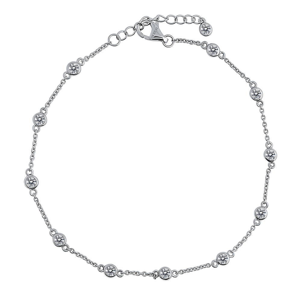 CZ by Yard Rolo Chain Station Anklet in Sterling Silver, 1 of 5
