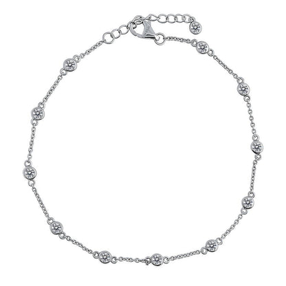 Station CZ Rolo Chain Station Anklet in Sterling Silver