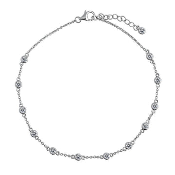 CZ by the Yard Station Anklet in Sterling Silver