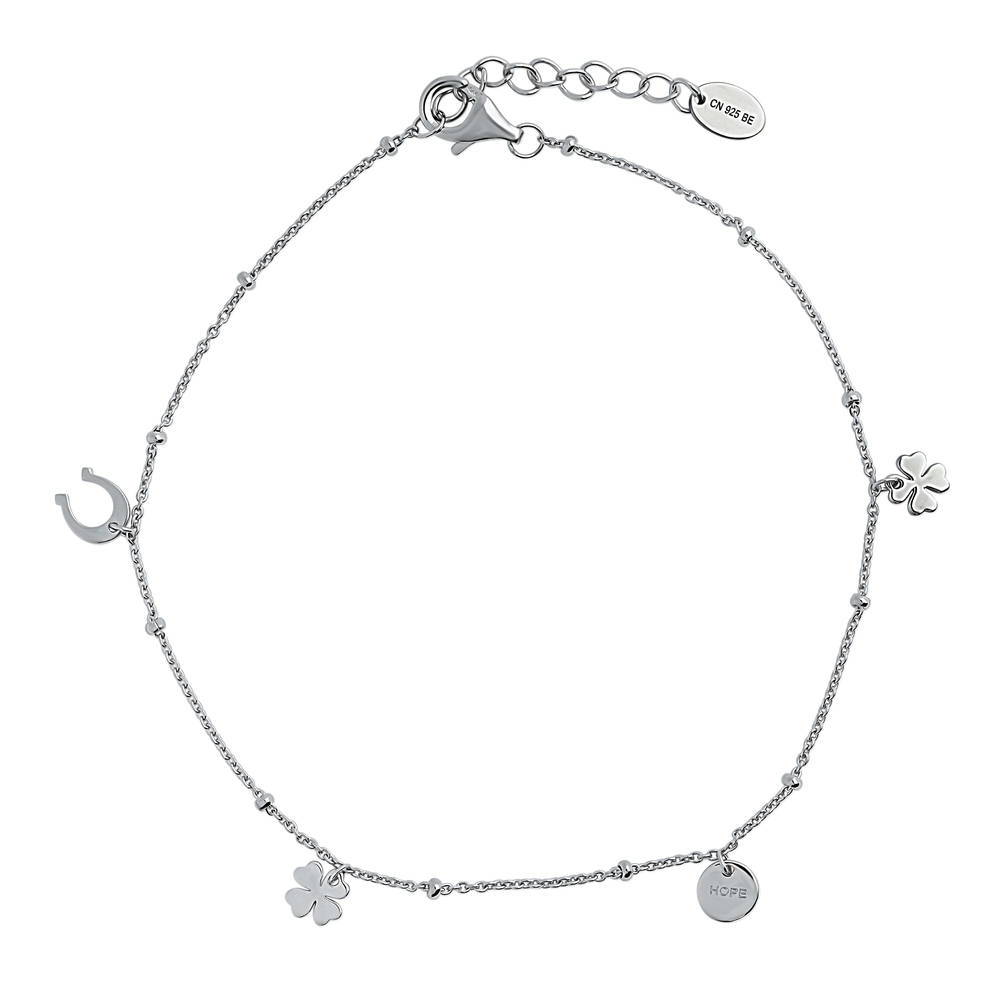 Clover Coin Charm Anklet in Sterling Silver, 1 of 2