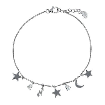 Star Crescent Moon CZ Charm Anklet in Sterling Silver