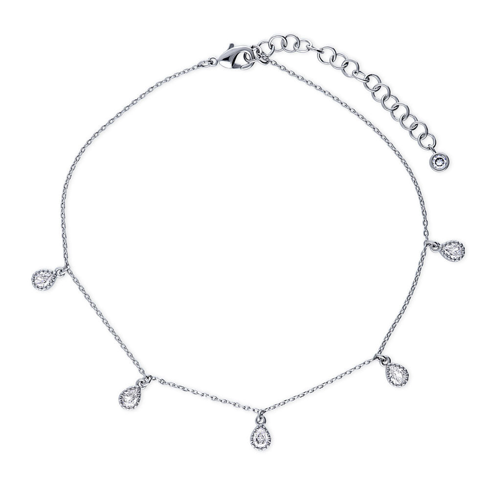 CZ Charm Anklet in Silver-Tone