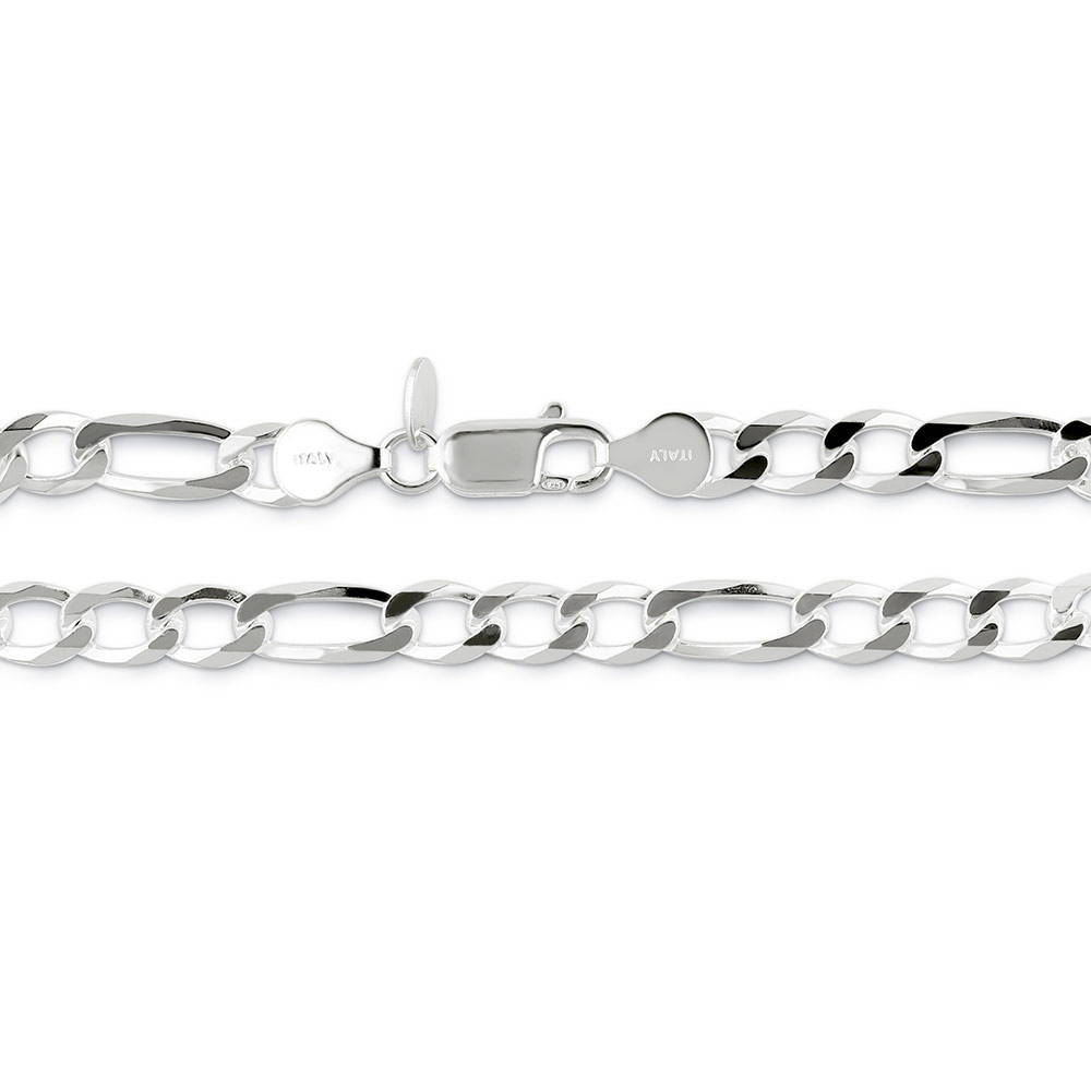 Front view of Figaro Chain Bracelet in Sterling Silver 6mm