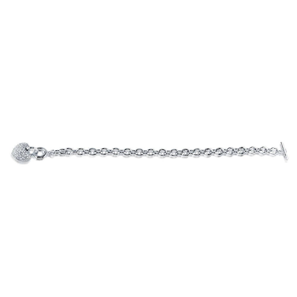 Front view of Heart CZ Toggle Charm Bracelet in Silver-Tone, 3 of 9