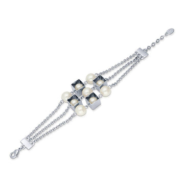 Imitation Pearl Chain Bracelet in Silver-Tone 30mm