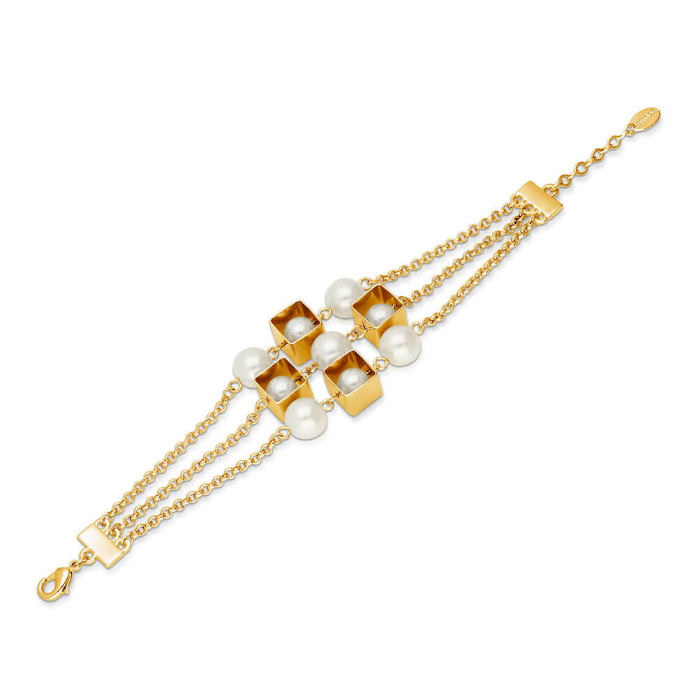 Imitation Pearl Chain Bracelet in Gold-Tone 30mm, 1 of 3
