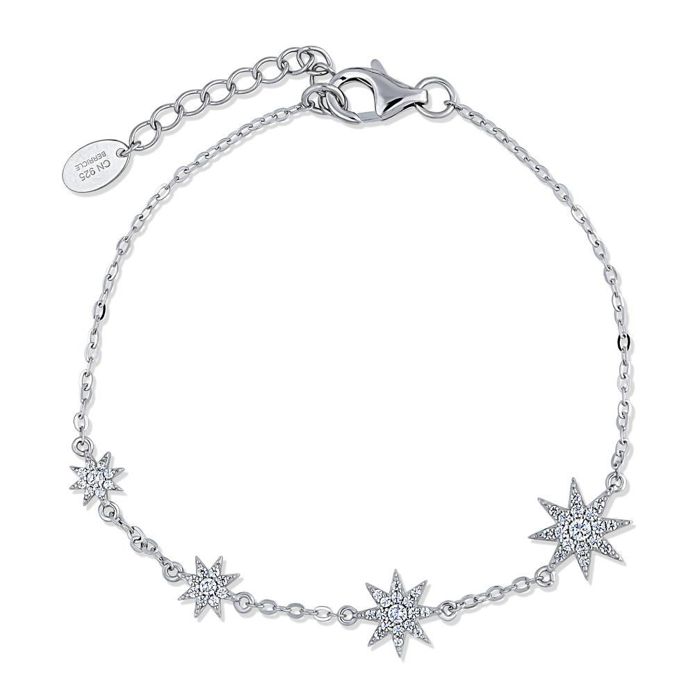 Starburst CZ Chain Bracelet in Sterling Silver, 1 of 7