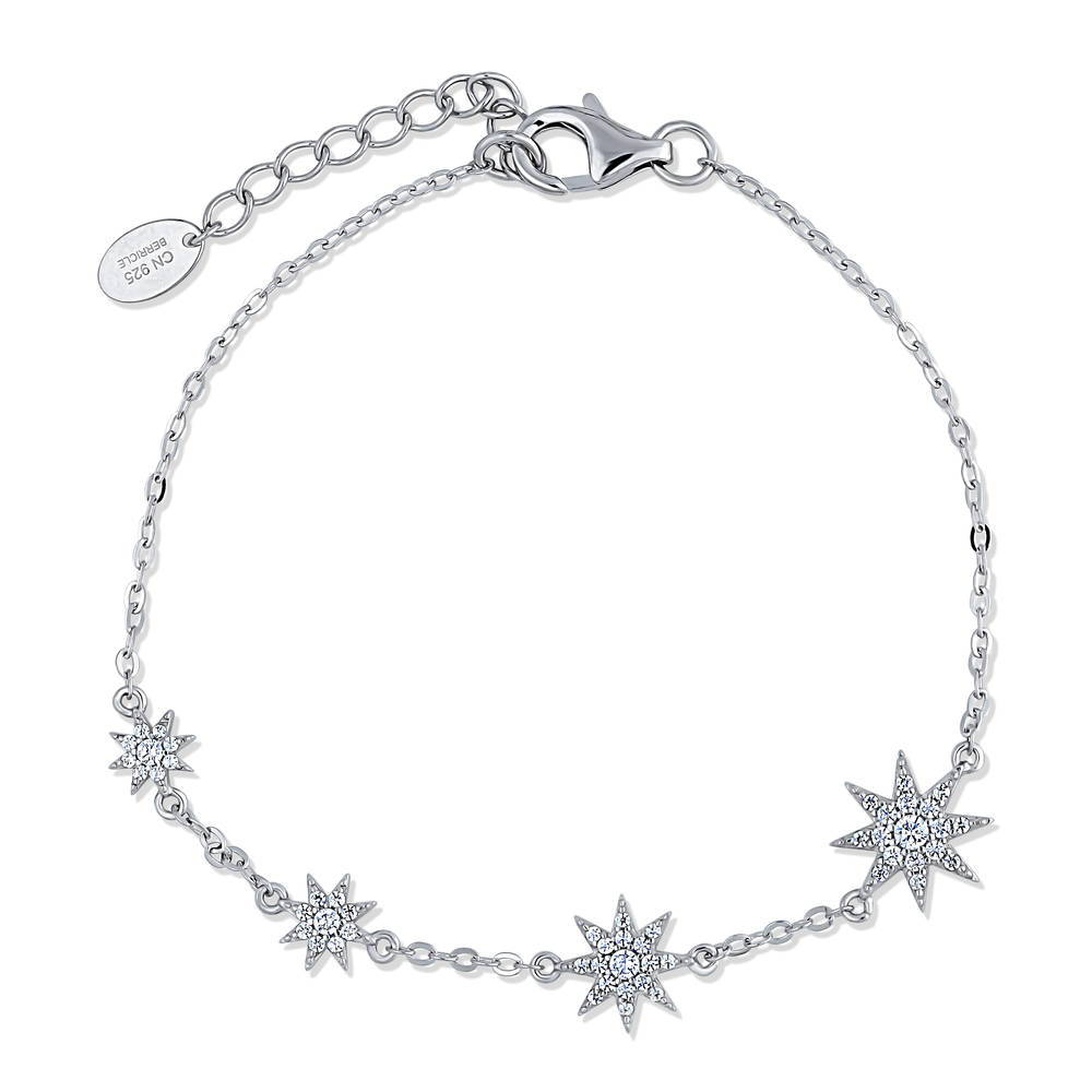 Starburst CZ Rolo Chain Bracelet in Sterling Silver, 1 of 7