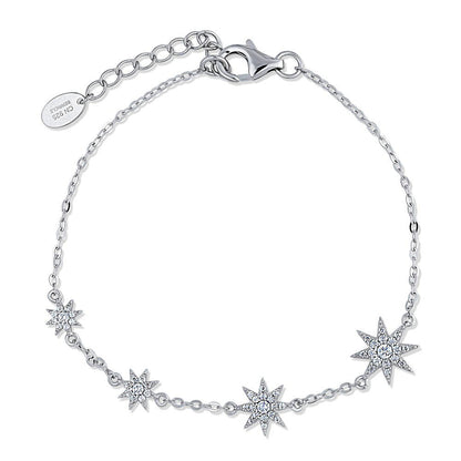 Starburst CZ Rolo Chain Bracelet in Sterling Silver