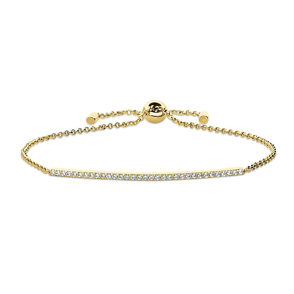 Bar CZ Chain Bracelet in Gold Flashed Sterling Silver, 1 of 6