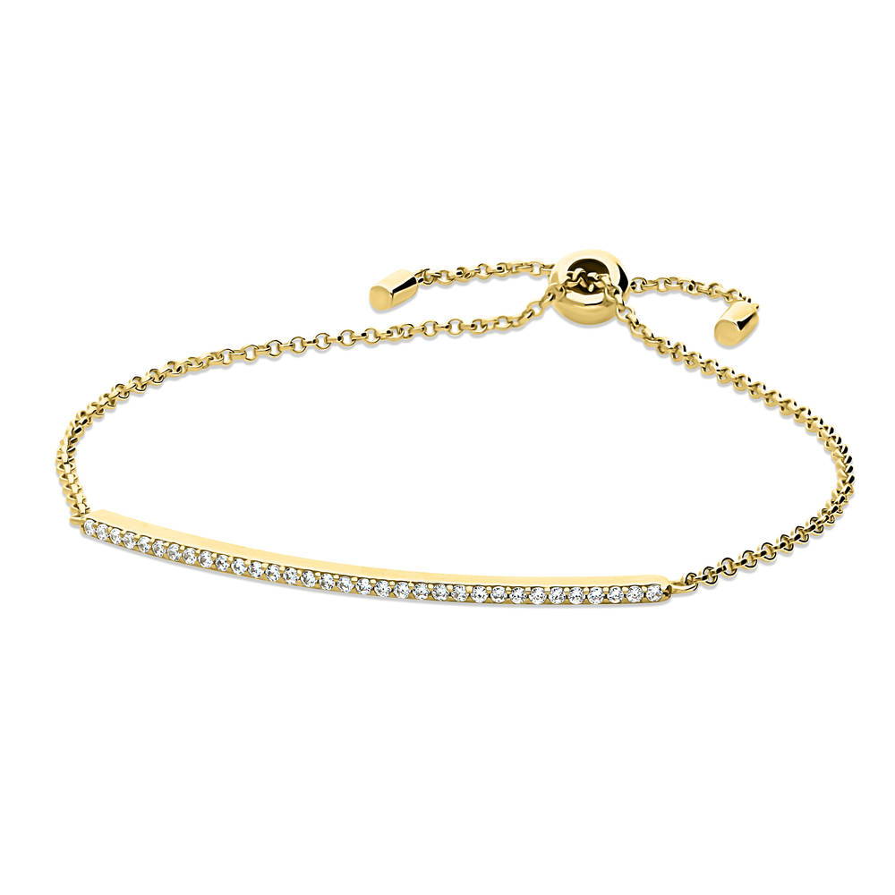Front view of Bar CZ Chain Bracelet in Gold Flashed Sterling Silver, 4 of 6