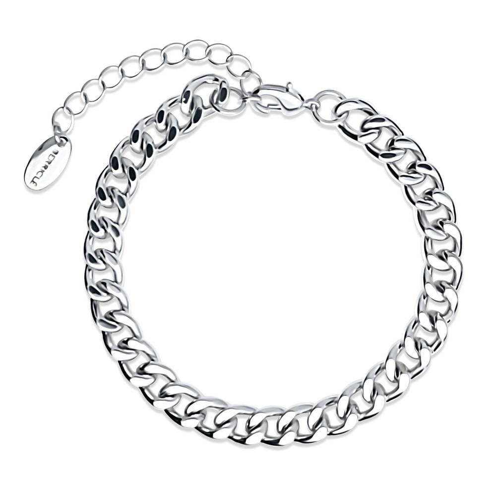 Statement Lightweight Curb Chain Bracelet in Silver-Tone 7mm, 1 of 5