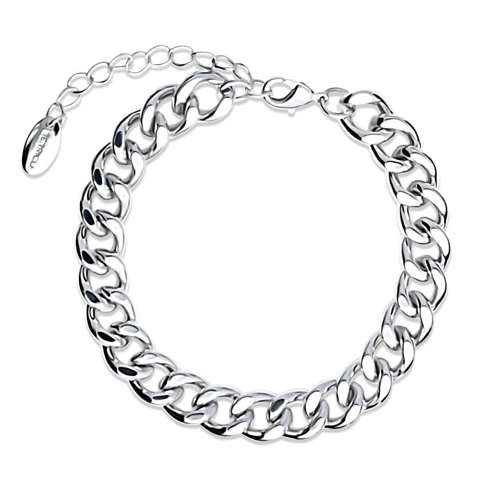 Statement Lightweight Curb Chain Bracelet in Silver-Tone 9mm, 1 of 6