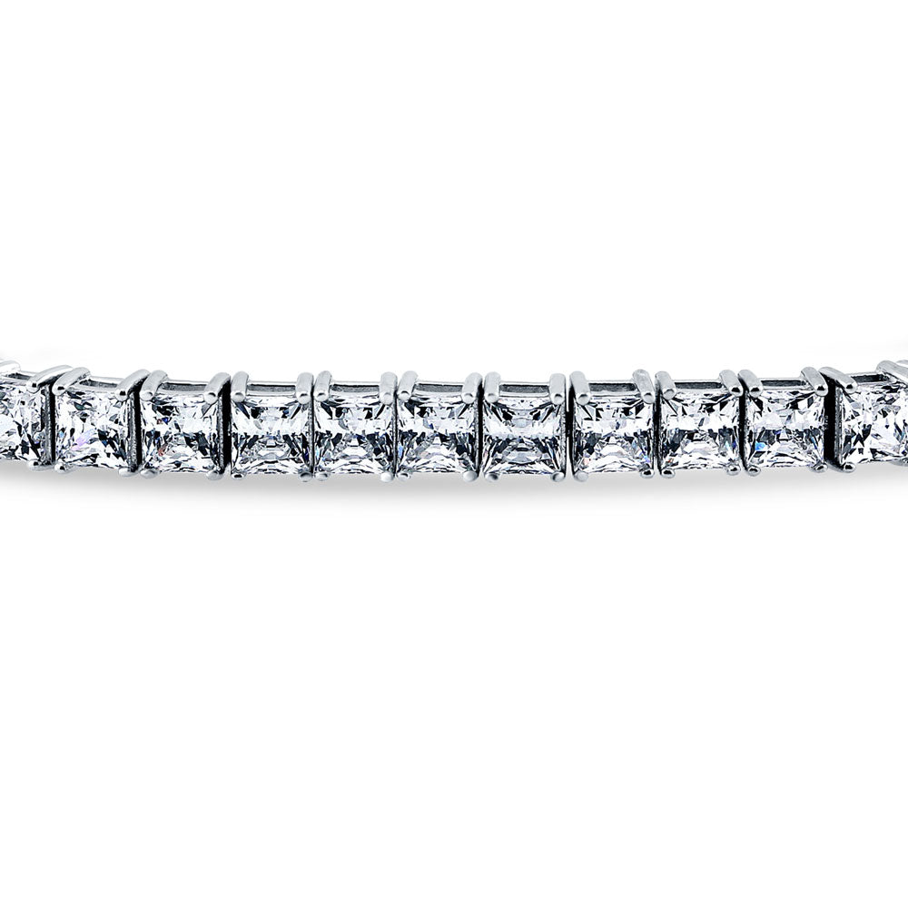 Front view of Princess CZ Statement Tennis Bracelet in Sterling Silver, 3 of 8