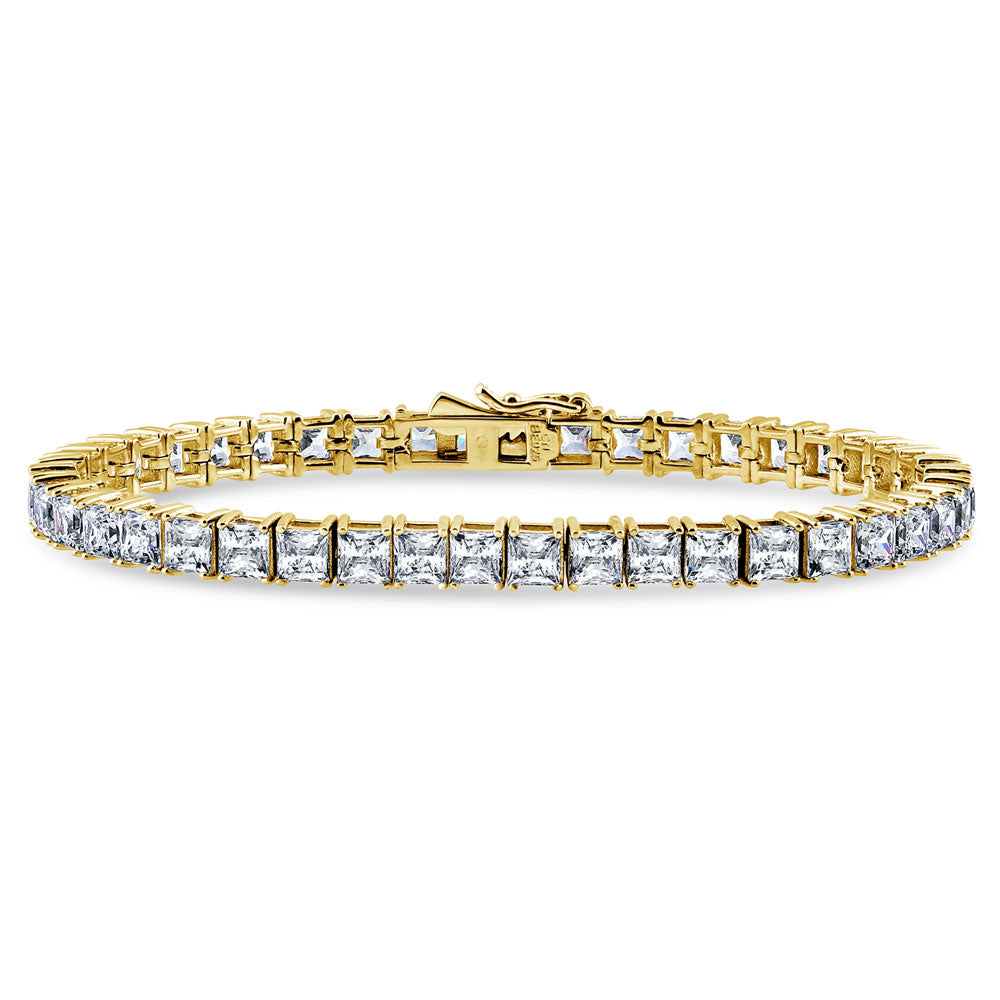 Princess CZ Tennis Bracelet in Gold Flashed Sterling Silver, 1 of 6