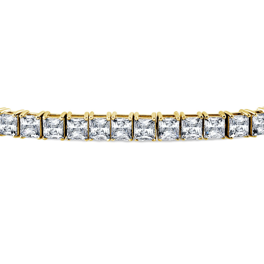 Front view of Princess CZ Tennis Bracelet in Gold Flashed Sterling Silver, 3 of 6