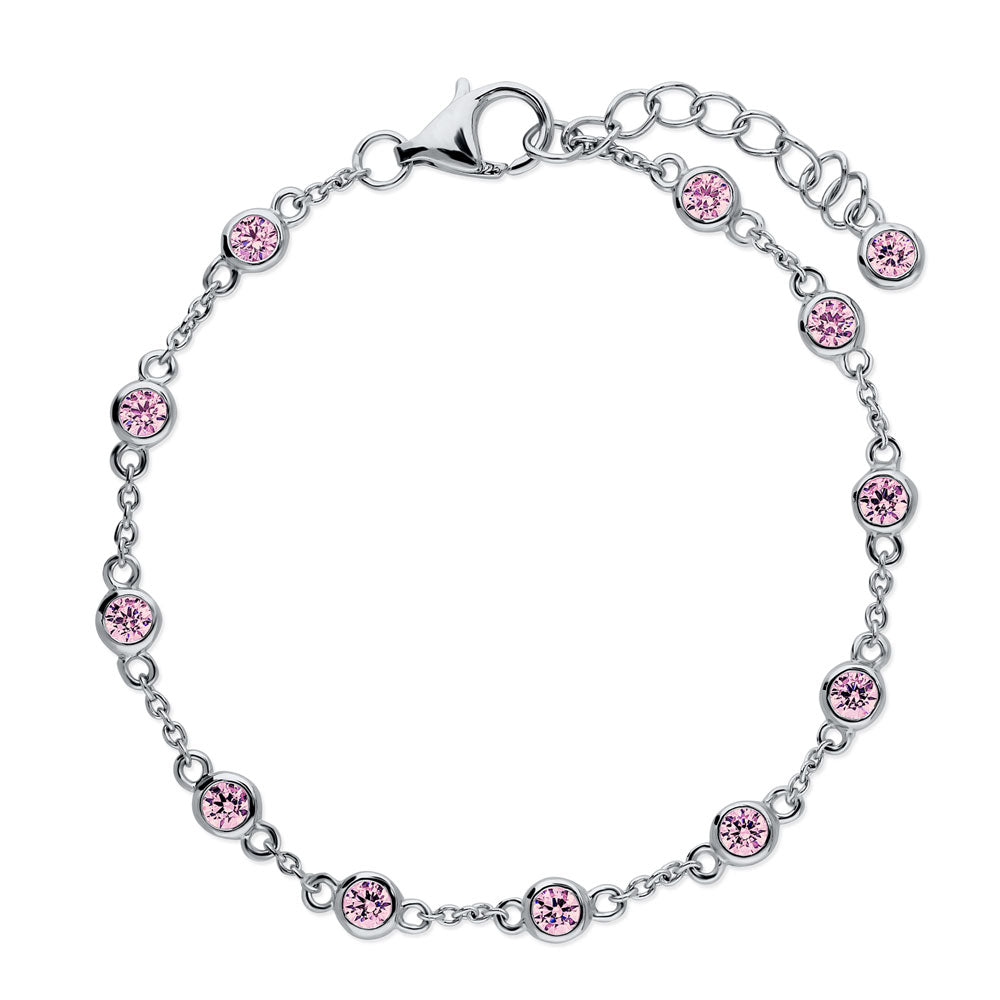 Pink CZ by the Yard Station Bracelet in Sterling Silver