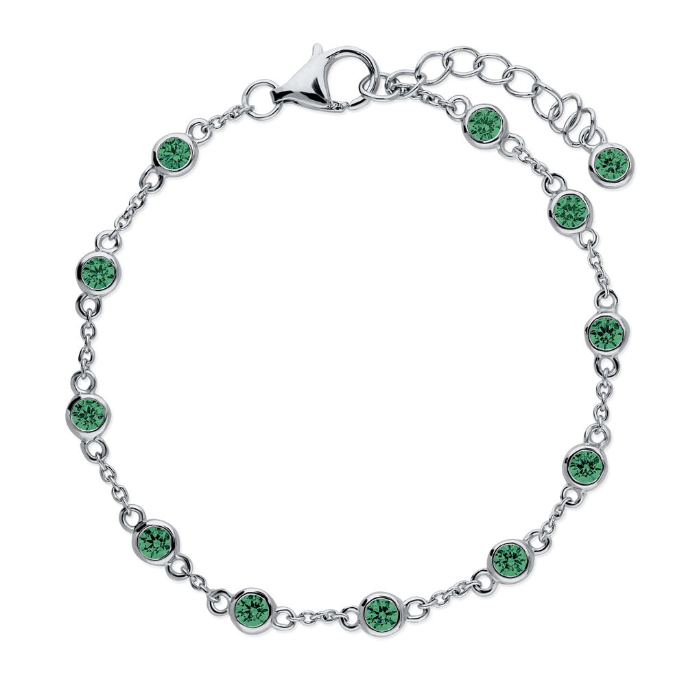 Green CZ by the Yard Station Bracelet in Sterling Silver