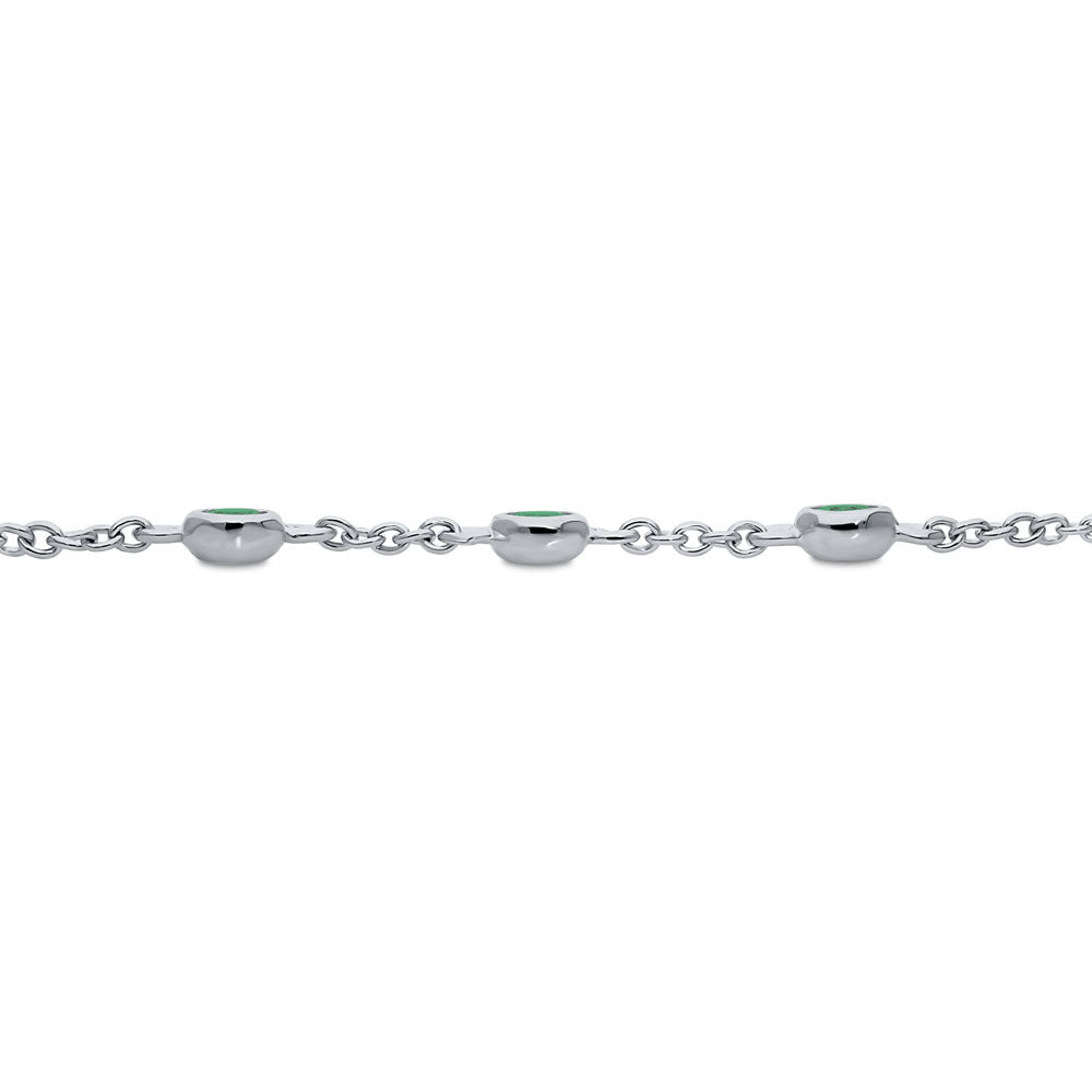 Green CZ by the Yard Station Bracelet in Sterling Silver