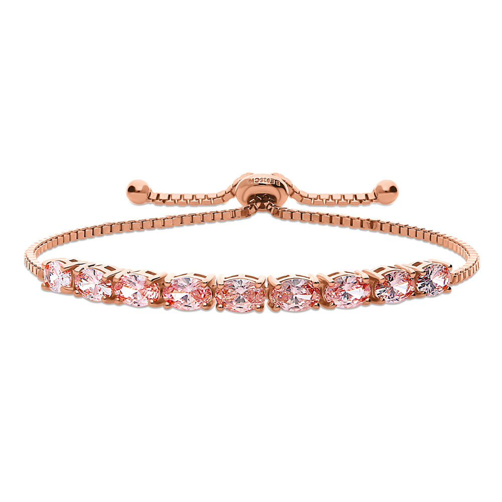 East-West Morganite Color Oval CZ Tennis Bracelet in Sterling Silver