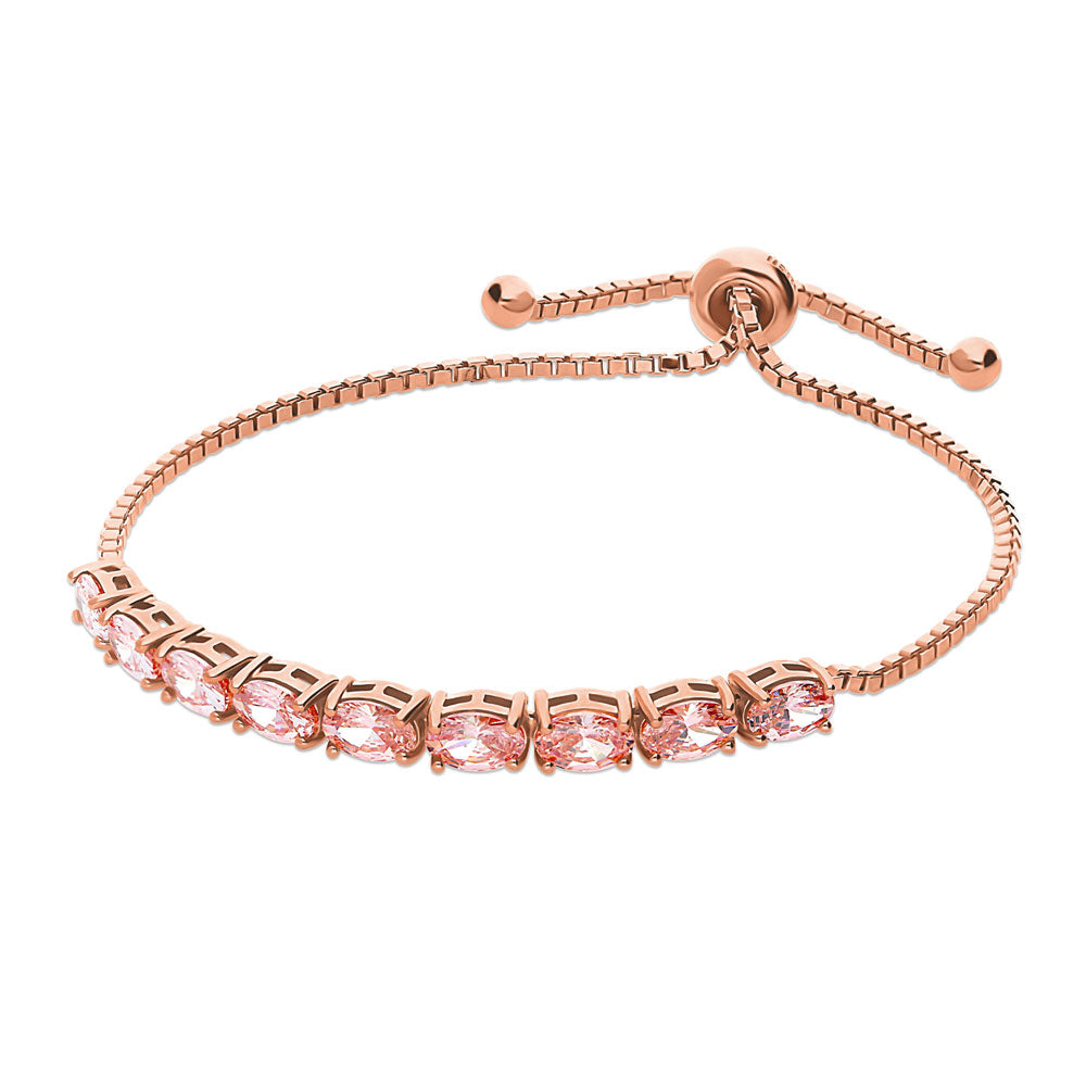 East-West Morganite Color Oval CZ Tennis Bracelet in Sterling Silver