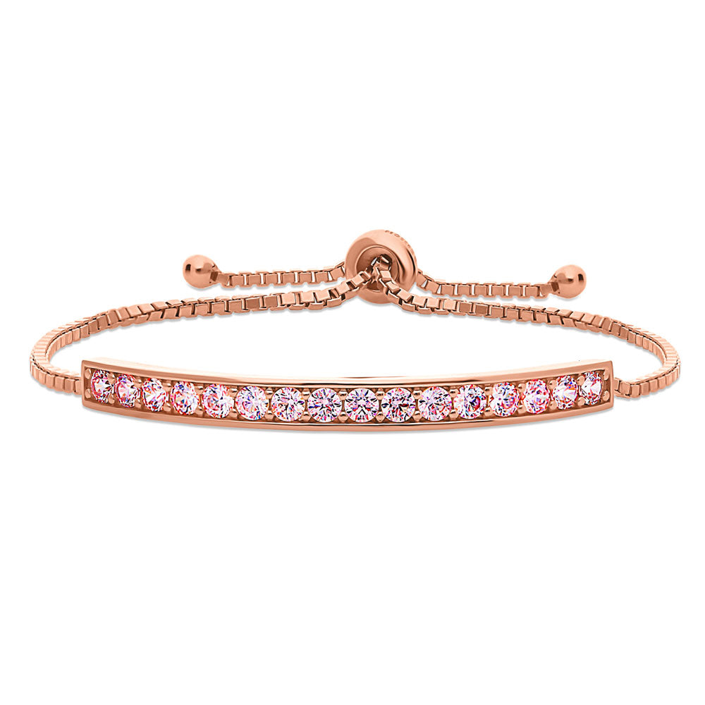 Bar Morganite Color Pave Set CZ Tennis Bracelet in Sterling Silver