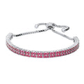 Front view of Bar CZ Tennis Bracelet in Sterling Silver, Red Color