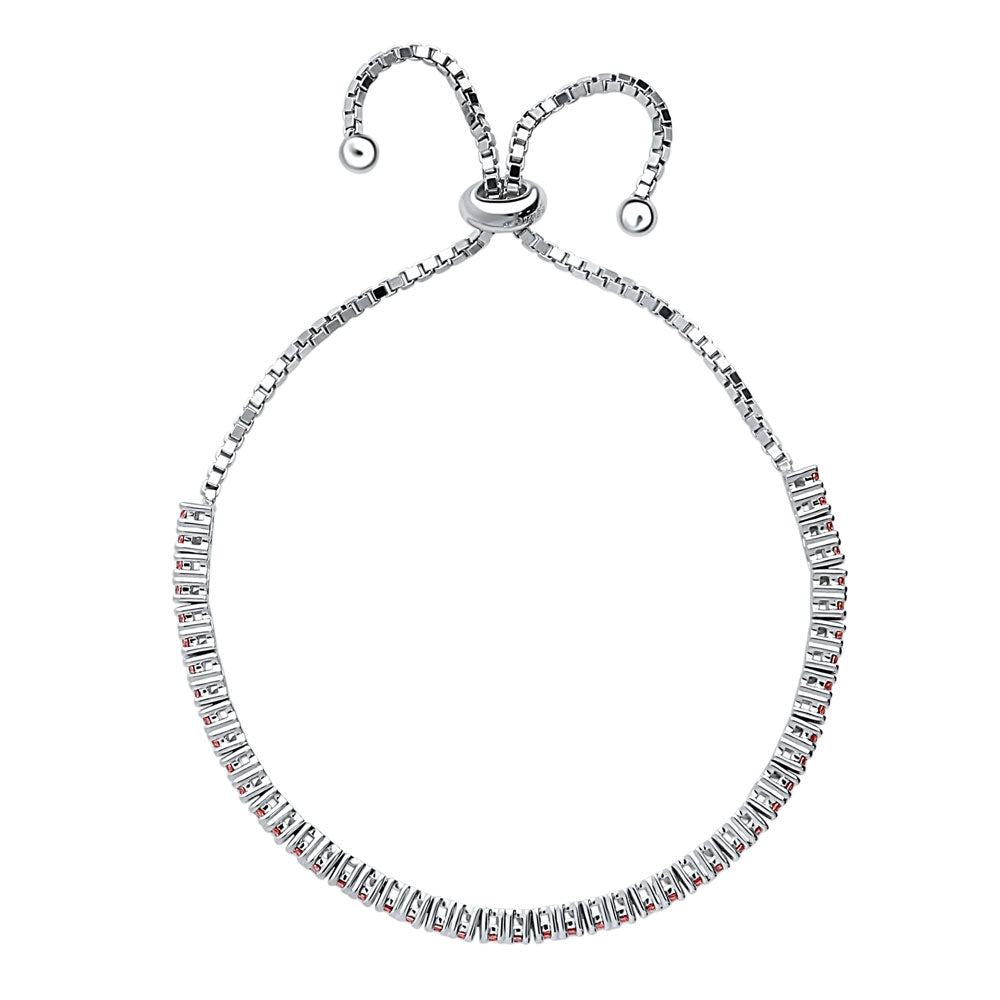 Angle view of Bar CZ Tennis Bracelet in Sterling Silver, Red Color