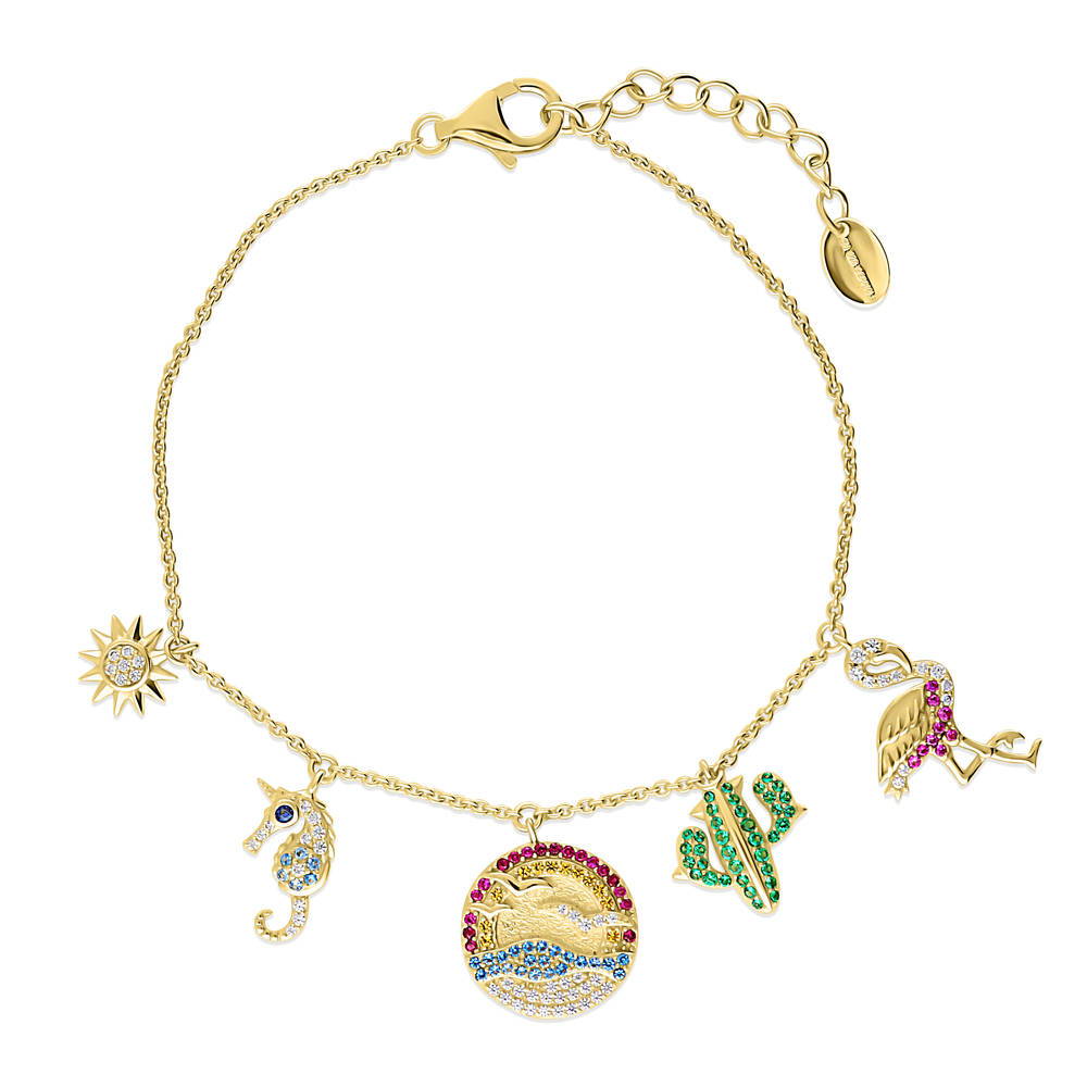 Star Seahorse Flamingo Sun CZ Charm Bracelet in Sterling Silver, 1 of 3