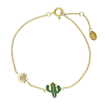 Starburst Cactus CZ Chain Bracelet in Gold Flashed Sterling Silver