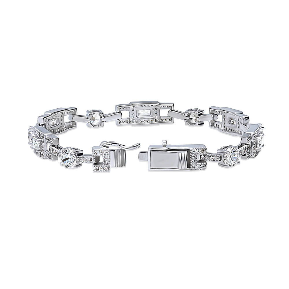 Front view of Art Deco CZ Chain Bracelet in Sterling Silver, 3 of 5