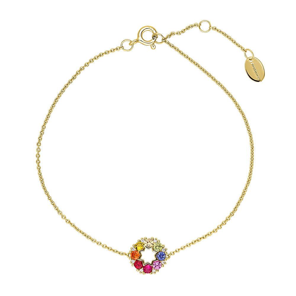 Wreath Multi Color CZ Chain Bracelet in Gold Flashed Sterling Silver