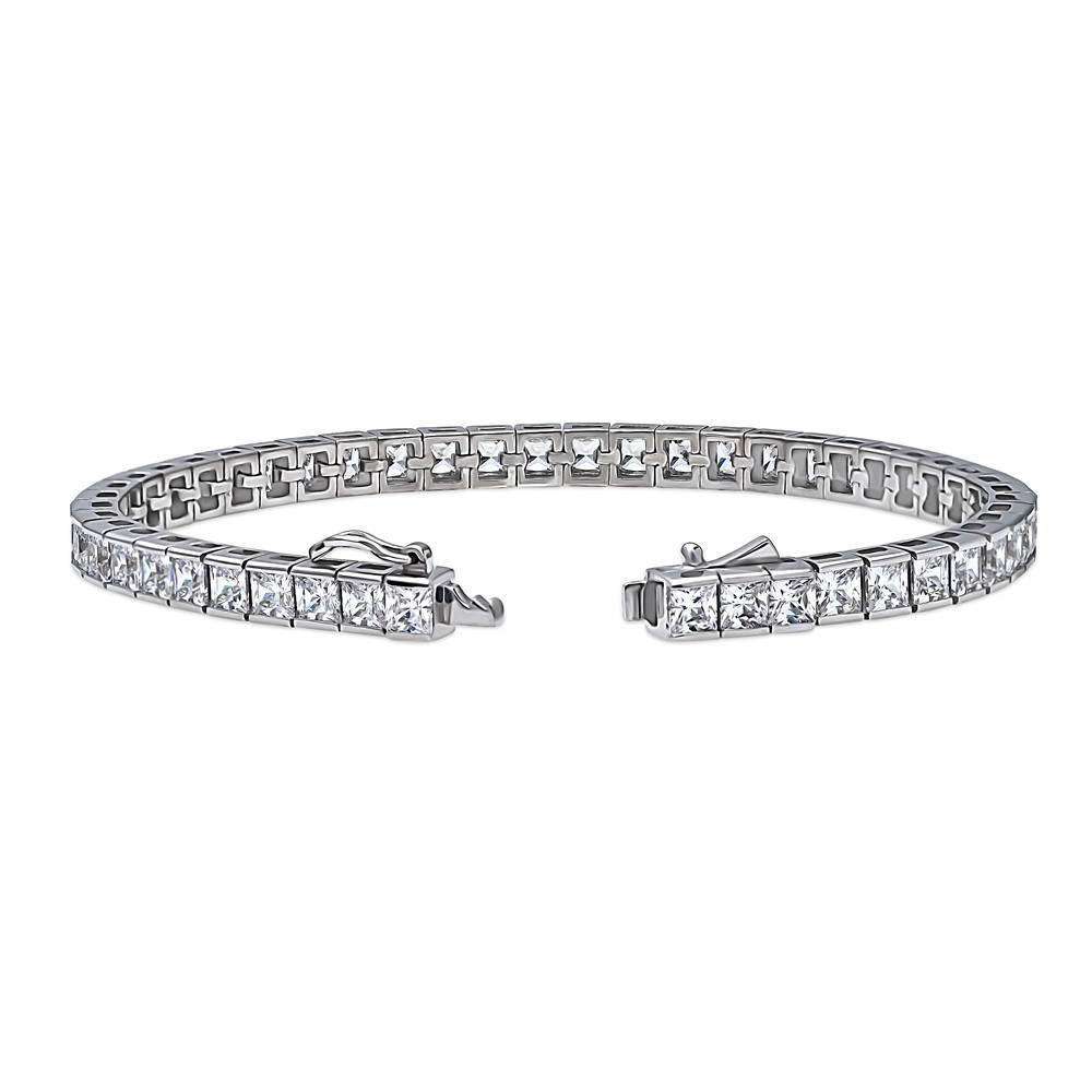 Front view of Bar Princess CZ Statement Tennis Bracelet in Sterling Silver, 3 of 8