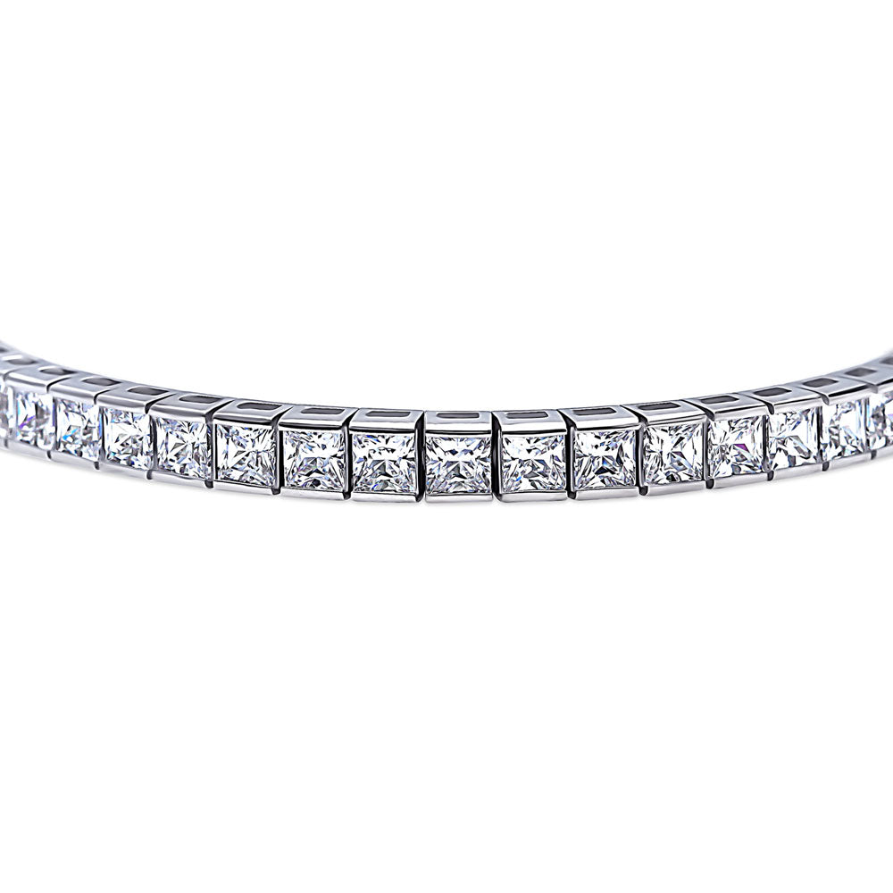 Angle view of Bar Princess CZ Statement Tennis Bracelet in Sterling Silver, 4 of 8