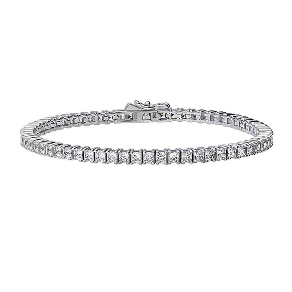 アクセサリー SILVER 925 BRACELET Sterling Silver Princess Cut Cubic Zirconia Tennis Bracelet #B383