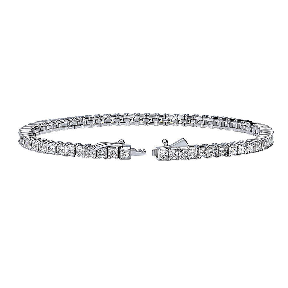 Front view of Princess CZ Statement Tennis Bracelet in Sterling Silver, 3 of 6