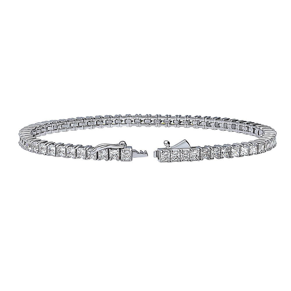 Front view of Princess CZ Tennis Bracelet in Sterling Silver, 3 of 6