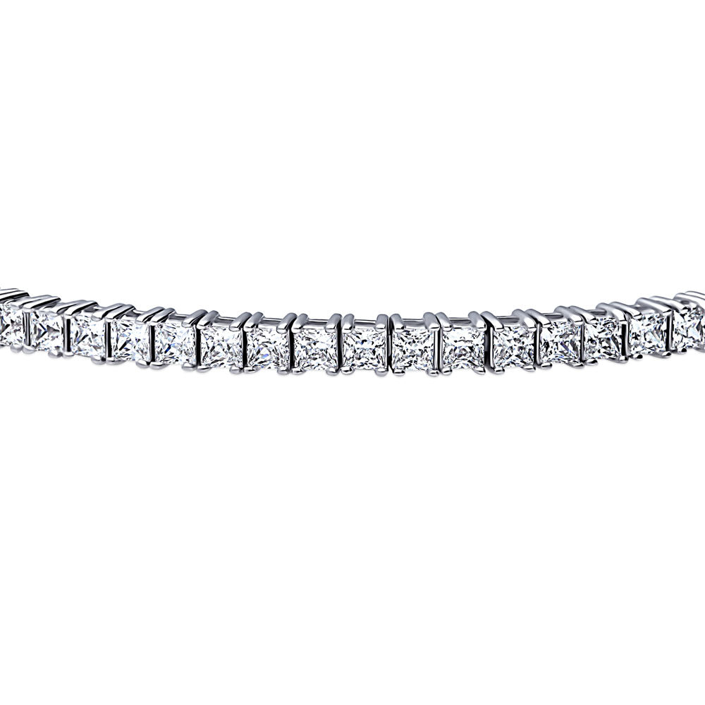 Angle view of Princess CZ Tennis Bracelet in Sterling Silver, 4 of 6