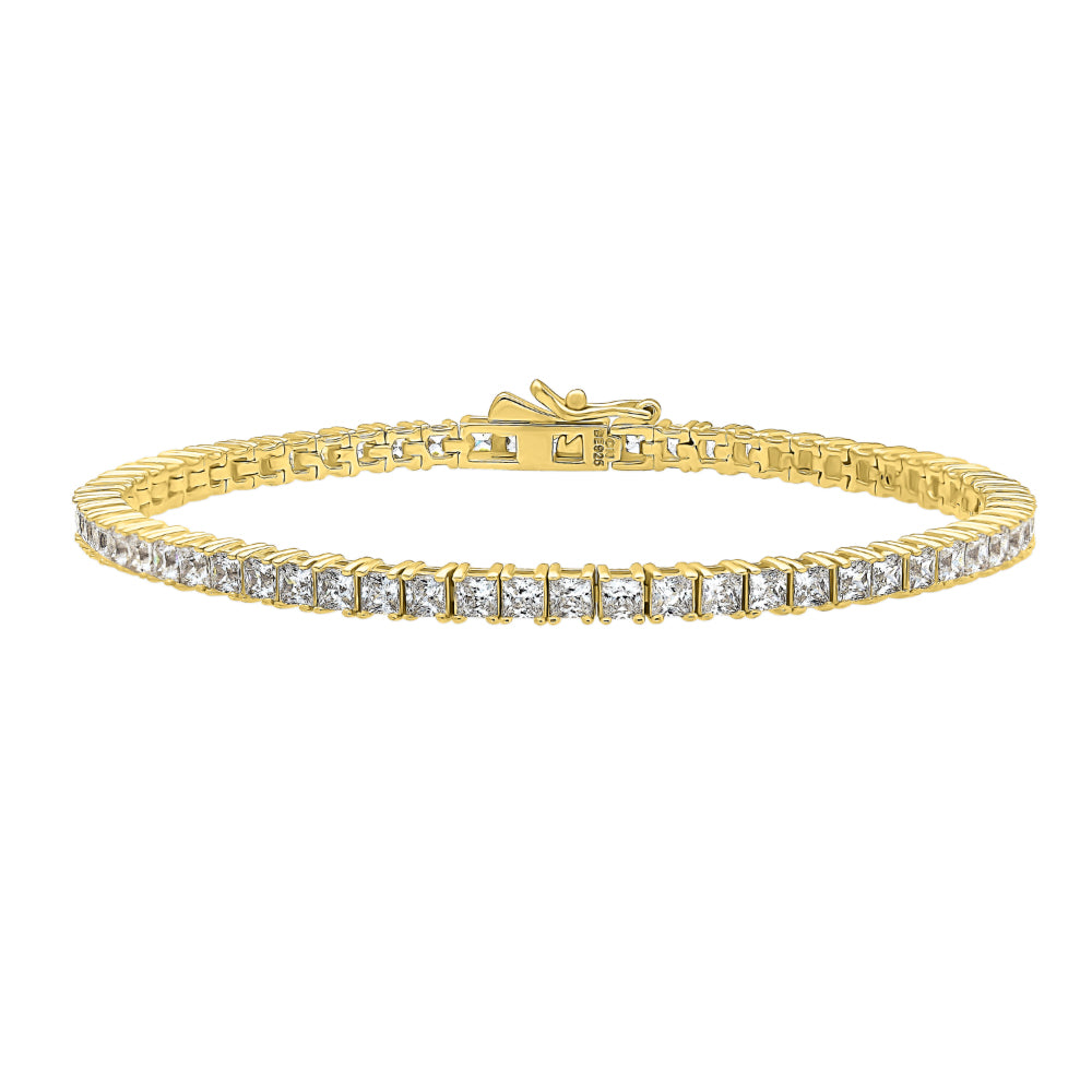 Princess CZ Tennis Bracelet in Gold Flashed Sterling Silver